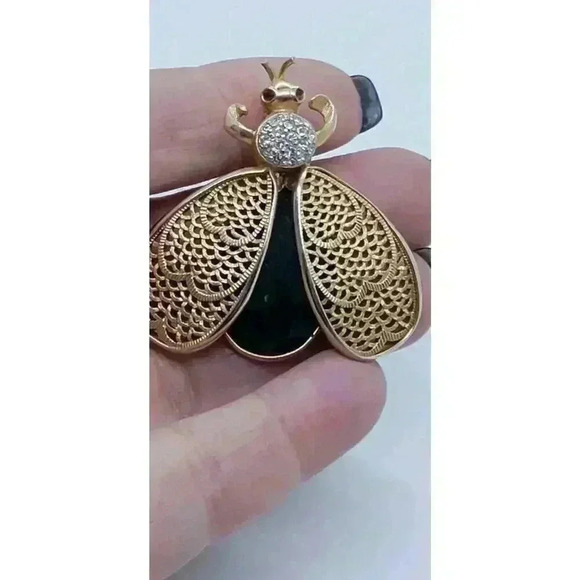 Vintage Large Bee Insect Flying Rhinestone Gold Tone Fancy Gift Statement Bug - Picture 3 of 8